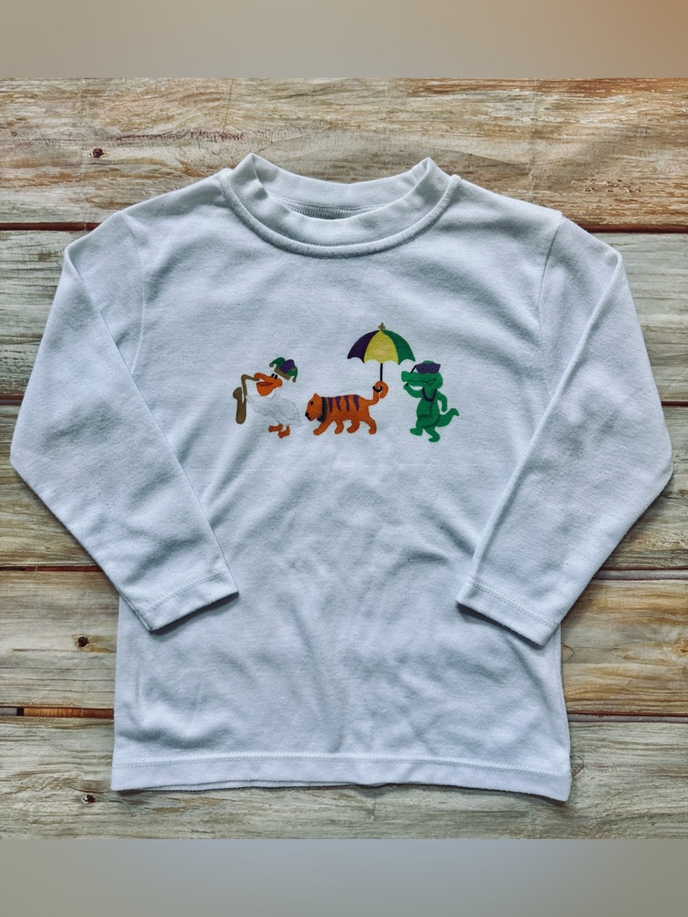 LAUGHING GIRAFFE White Long Sleeve "Mardi Gras" Themed T-Shirt Sz 3T